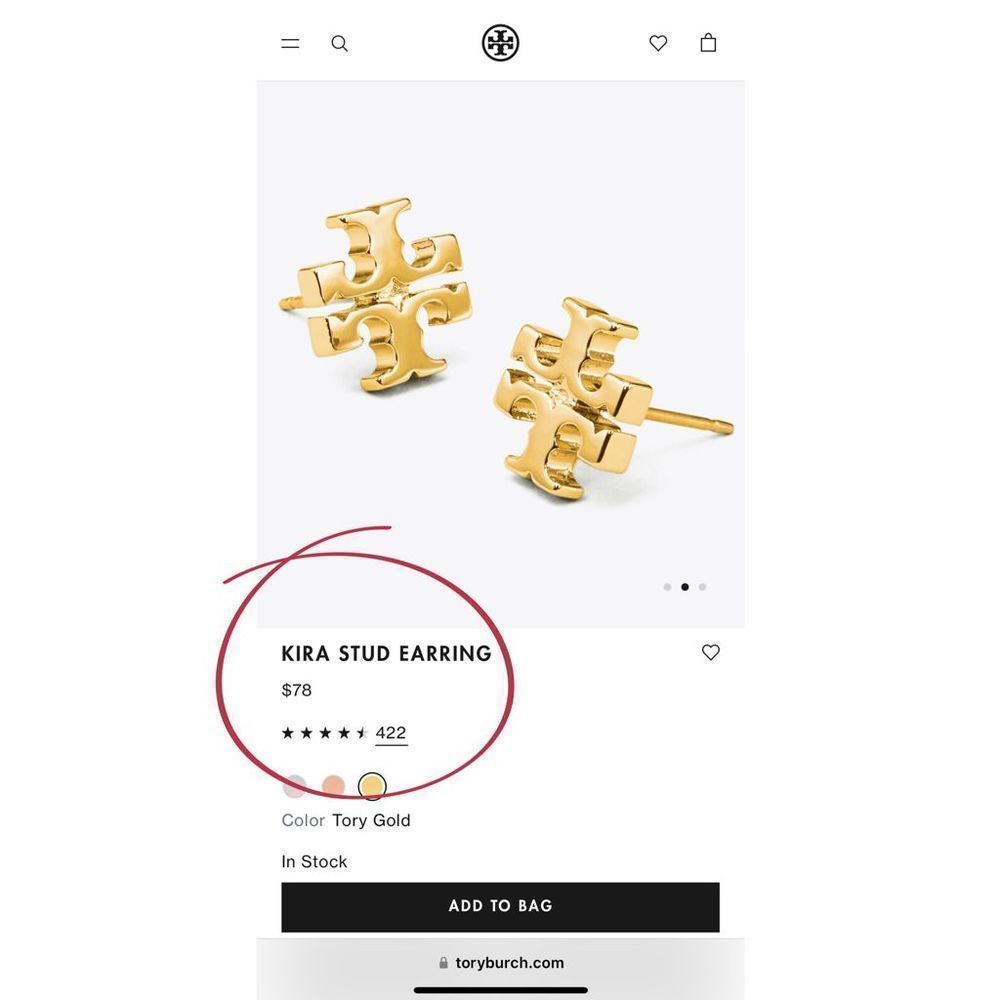 Tory Burch 18K Gold Plated Kira Logo Stud Earrings & Dust Bag $78 - Picture 3 of 11